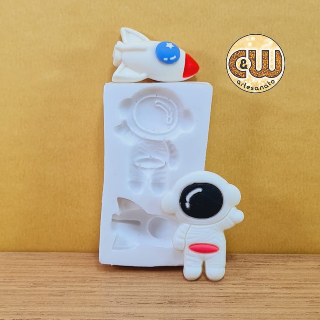 Molde de Silicone Astronauta e Foguete - Decoração, Confeitaria e Artesanato