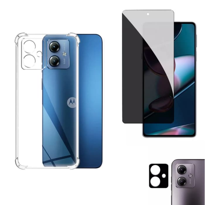 KIT Para Motorola Moto G84 5G | Película de Privacidade 3D - Capa Capinha Anti Impacto - Película da Câmera 3D