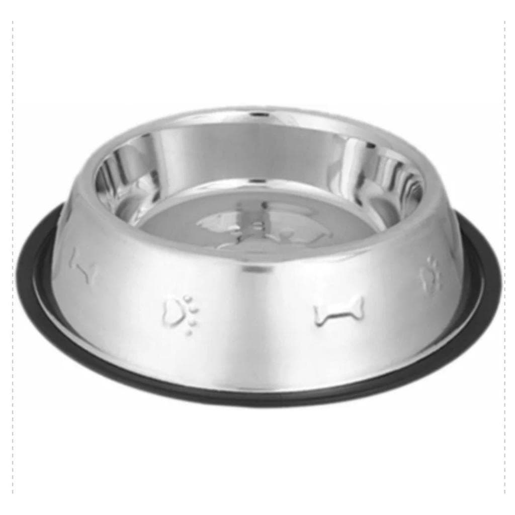 COMEDOURO E BEBEDOURO INOX DECORADO COM PATINHAS E OSSINHOS PARA  CÃES E PETS