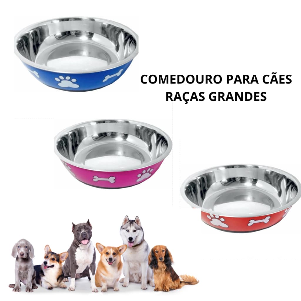 COMEDOURO E BEBEDOURO LUXO INOX METÁLICO  BASE EMBORRACHADA PARA CÃES E GATOS PORTE GRANDE  E MÉDIO CÃES GRANDES E MÉDIOS