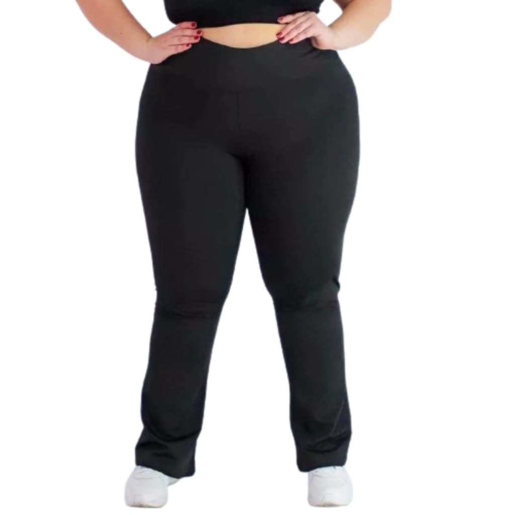 Calça Bailarina Legging  Leg Preta e Cinza Feminina Plus Size Calça Flare Boca De Sino Feminino
