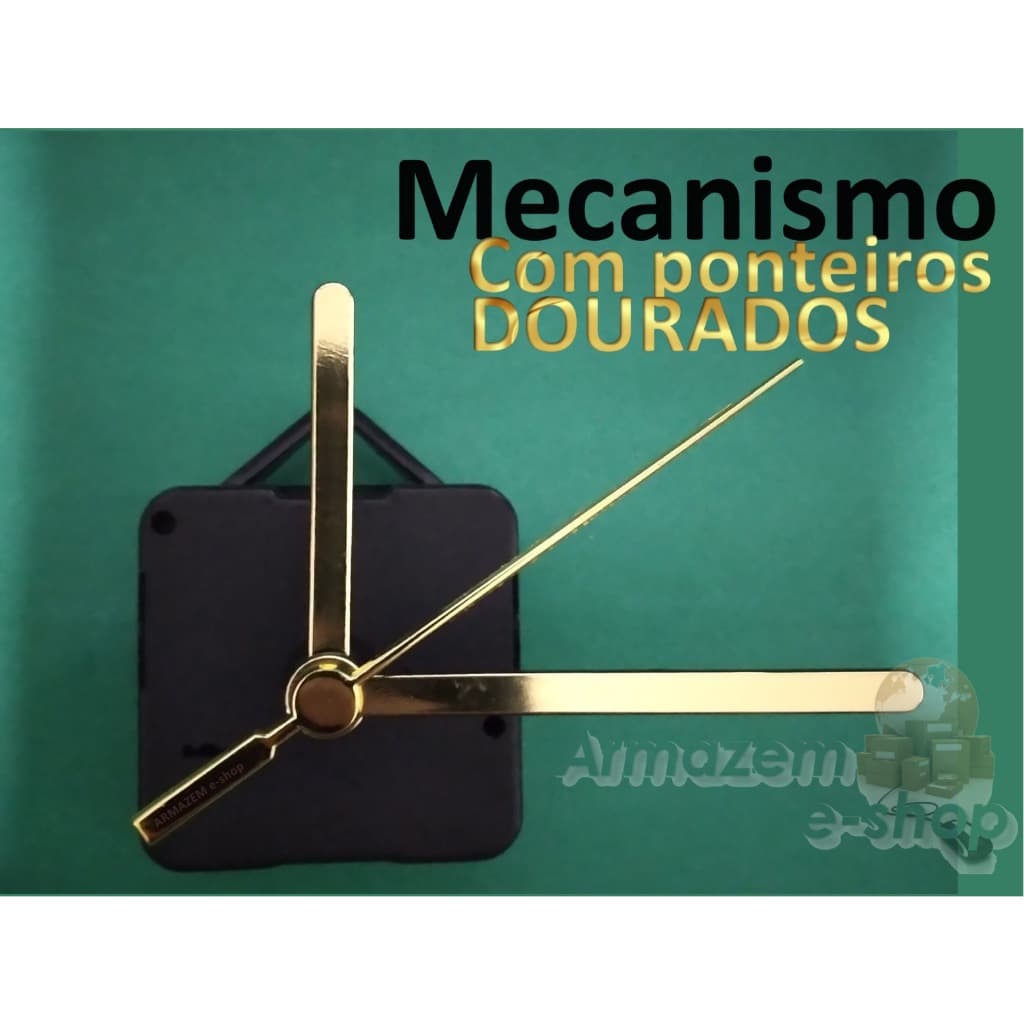 Kit Maquina de Relogio De Parede 22mm + Ponteiros palito Ouro/ gravação na tonalidade de cor dourada