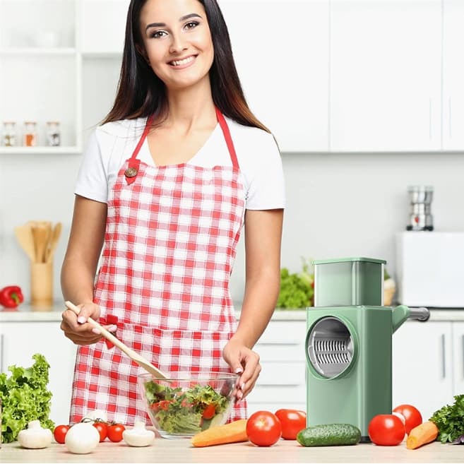 Ralador de Queijo Fatiador Legumes Cortador Vegetais Manual 3 em 1 Multiuso Cozinha Giratorio Manivela Multifuncional 2024
