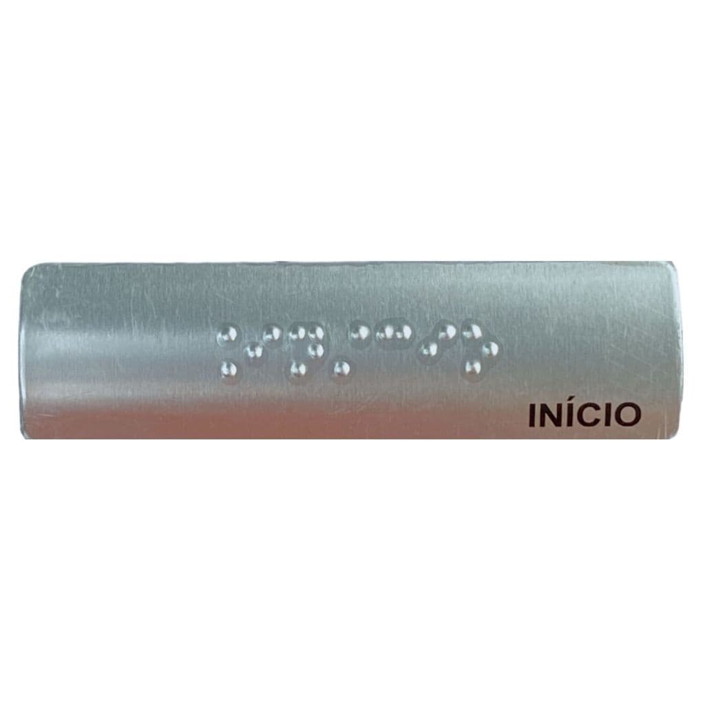 PLACA BRAILE CORRIMAO ALUMINIO 10X3CM 1 INICIO E 1 FIM