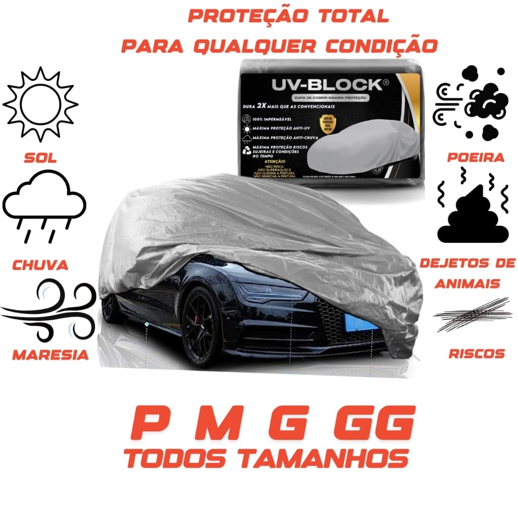 Capa Cobrir Carro Impermeável UV-block - Lona Protetiva Proteção Contra Raios Solares Sol e Chuva