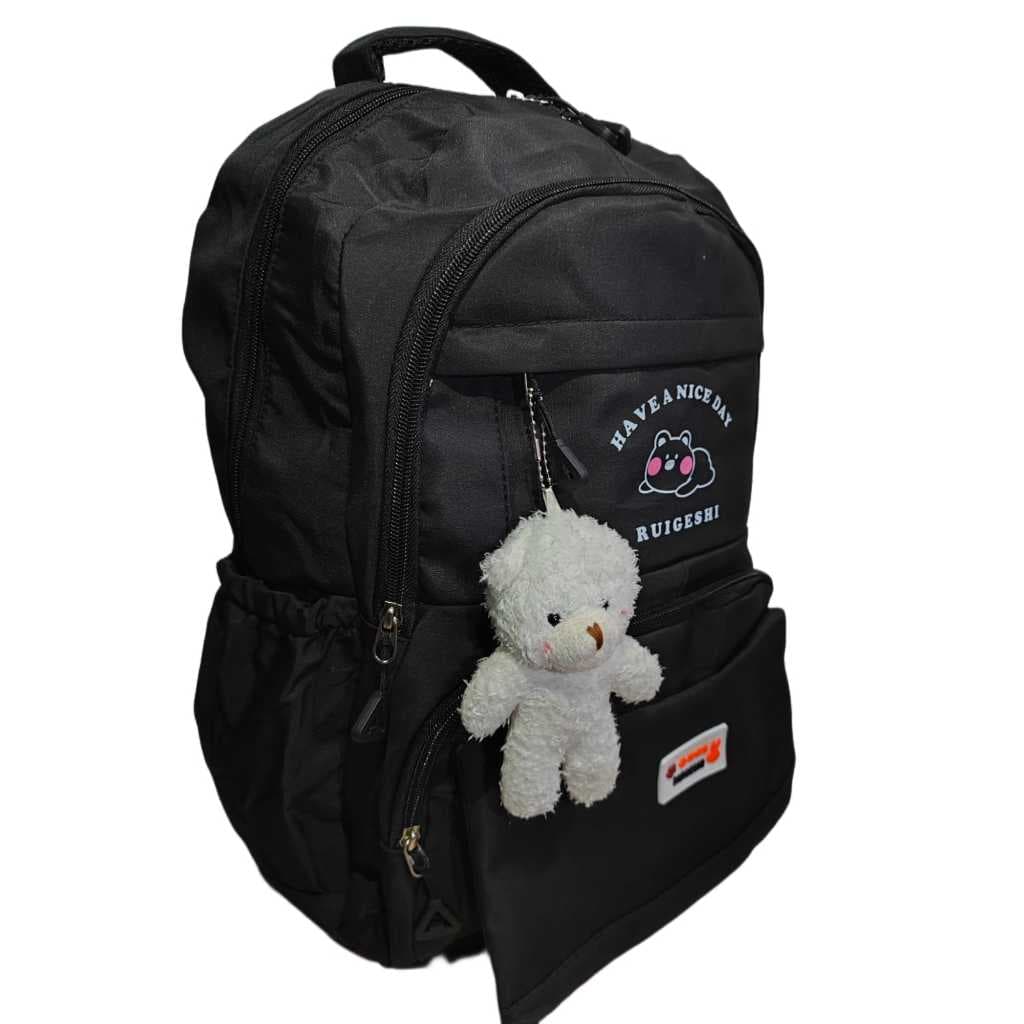 Mochila Linda Grande Preta Básica Feminina Juvenil Infantil Com Chaveiro Escola Faculdade