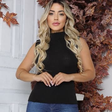 Blusa Regata Feminina Gola Alta Blusinha Feminina Garrafinha Canelado Modela no Corpo Toque Macio