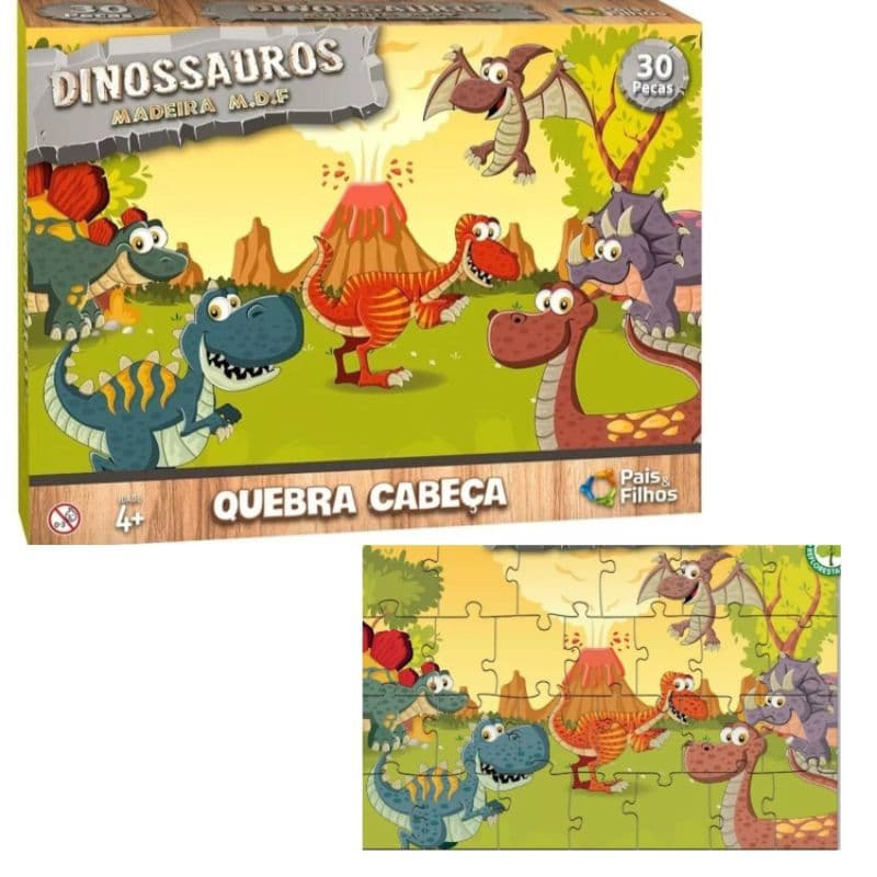 Quebra Cabeça Infantil 30 Peças Dinossauros Pais E Filhos