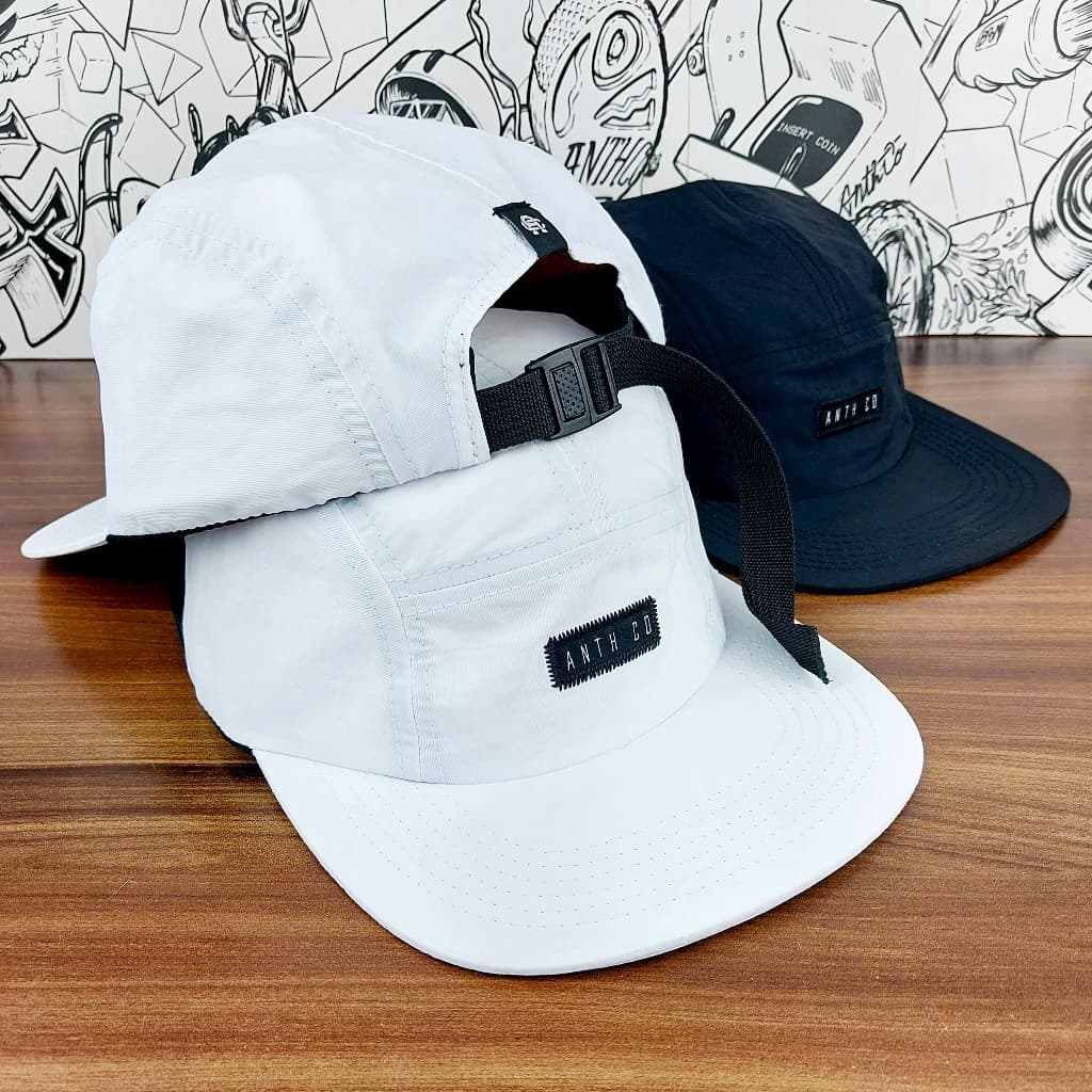 Bonés Aba Reta 5 Five Panel Fitão Strapback Anth Co Original Premium Skatista Preto Branco Skate Streetwear Hip Hop