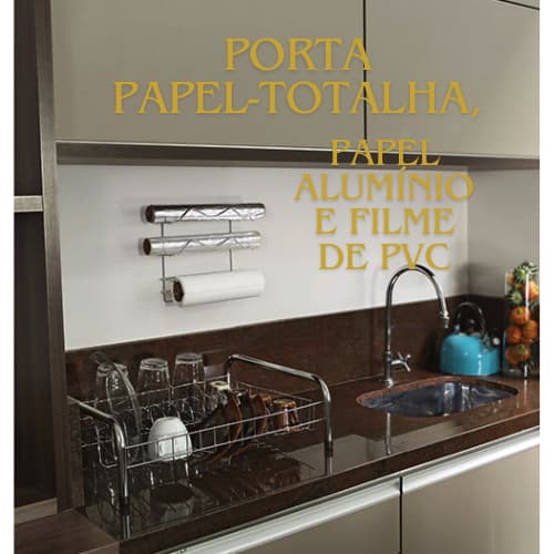 Porta Suporte Papel Toalha Alumínio Porta Rolos Triplo Filme Pvc