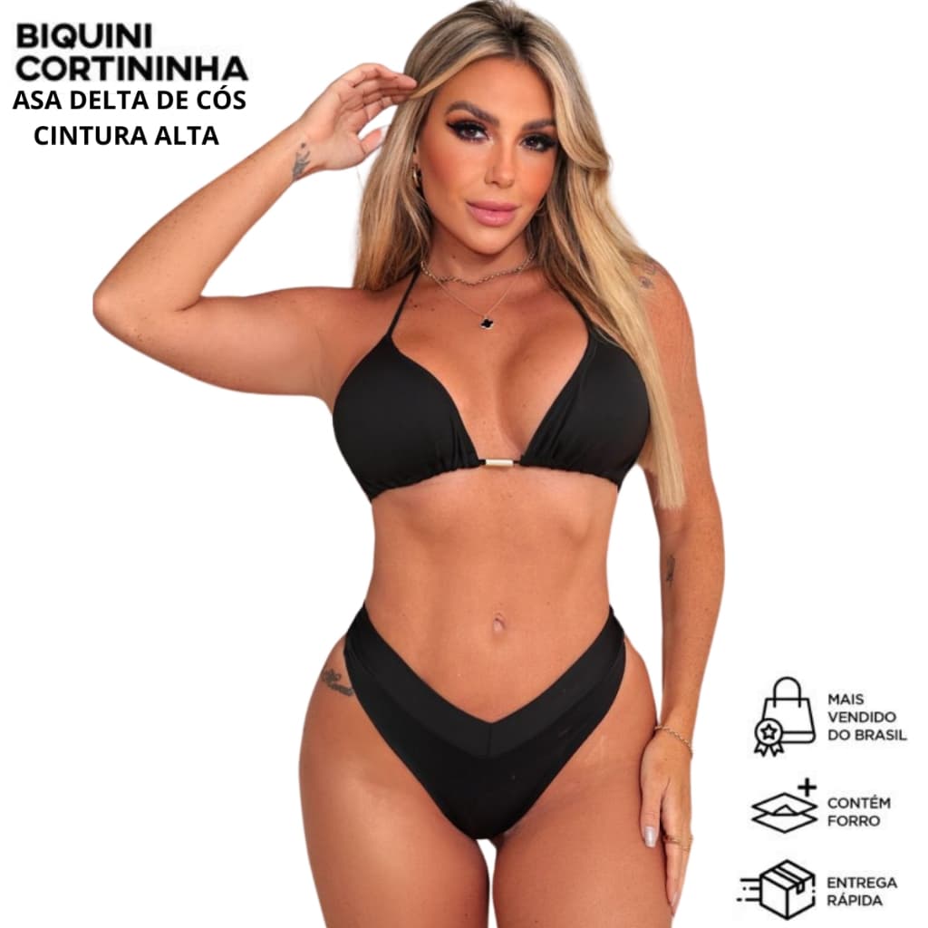 Conjunto Biquíni Cortininha Calcinha Asa Delta Com Bojo Removivel EFEITO LIPO