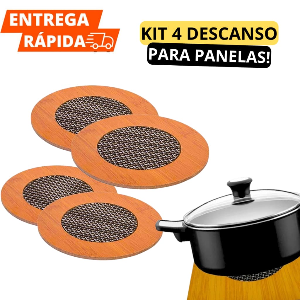 Kit 4 Descanso de Panela estilo Bambu Redondo Protege sua Mesa e Bancada Para Cozinha