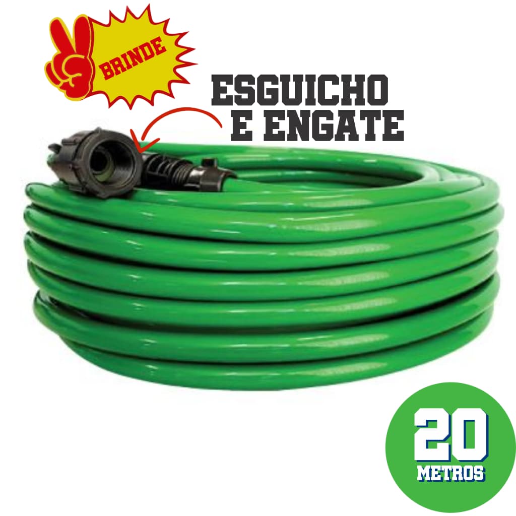Mangueira de jardim siliconada verde por dupla camada 20 metros Flexível Resistente pronta para usar.