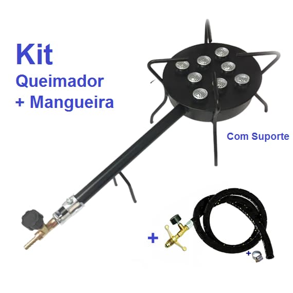 Kit Queimador De Mesa C/ Mangueira Alta Pressão 8 Caulins