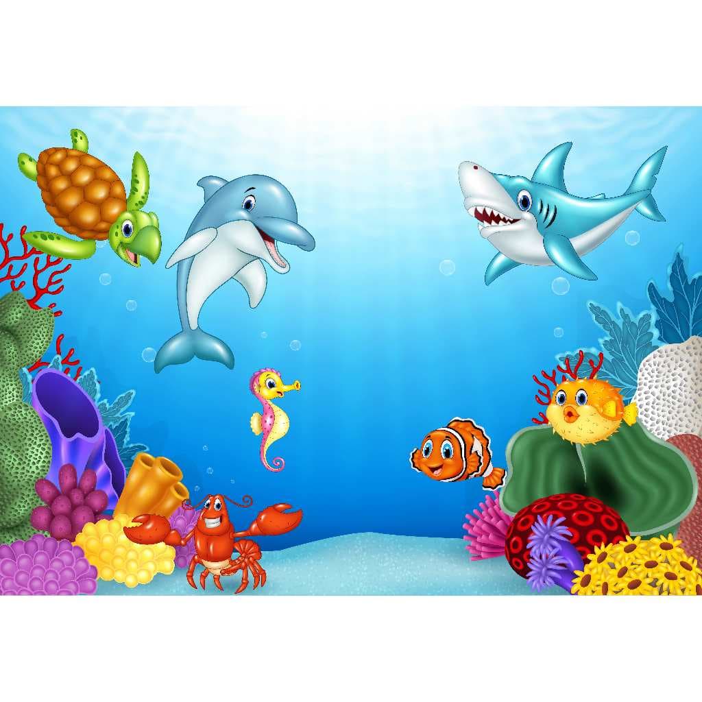 Painel Banner festa decoração fundo do mar baby tubarão menino mergulhador submarino shark