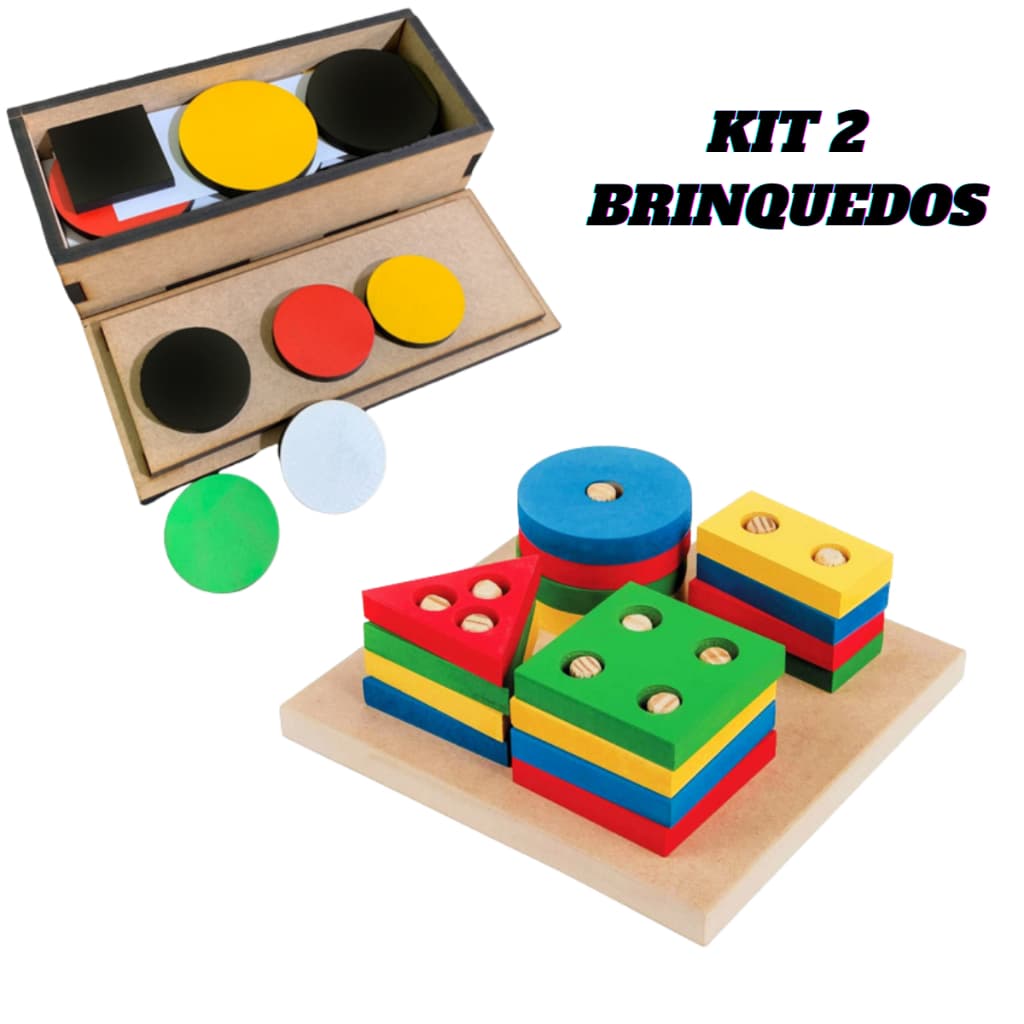 KIT 2 BRINQUEDOS TESTE TOKEN + ENCAIXE DE FORMAS GEOMÉTRICAS Em Madeira EVA  WoodToy Educativo Pedagógico Brinquedos Infantil