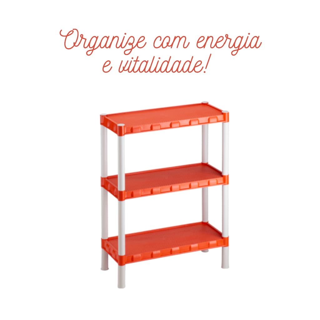 Estante Nápoles Plástica Laranja Com 3 Prateleiras Modular Agraplast Cod. 524 (com Pezinhos)