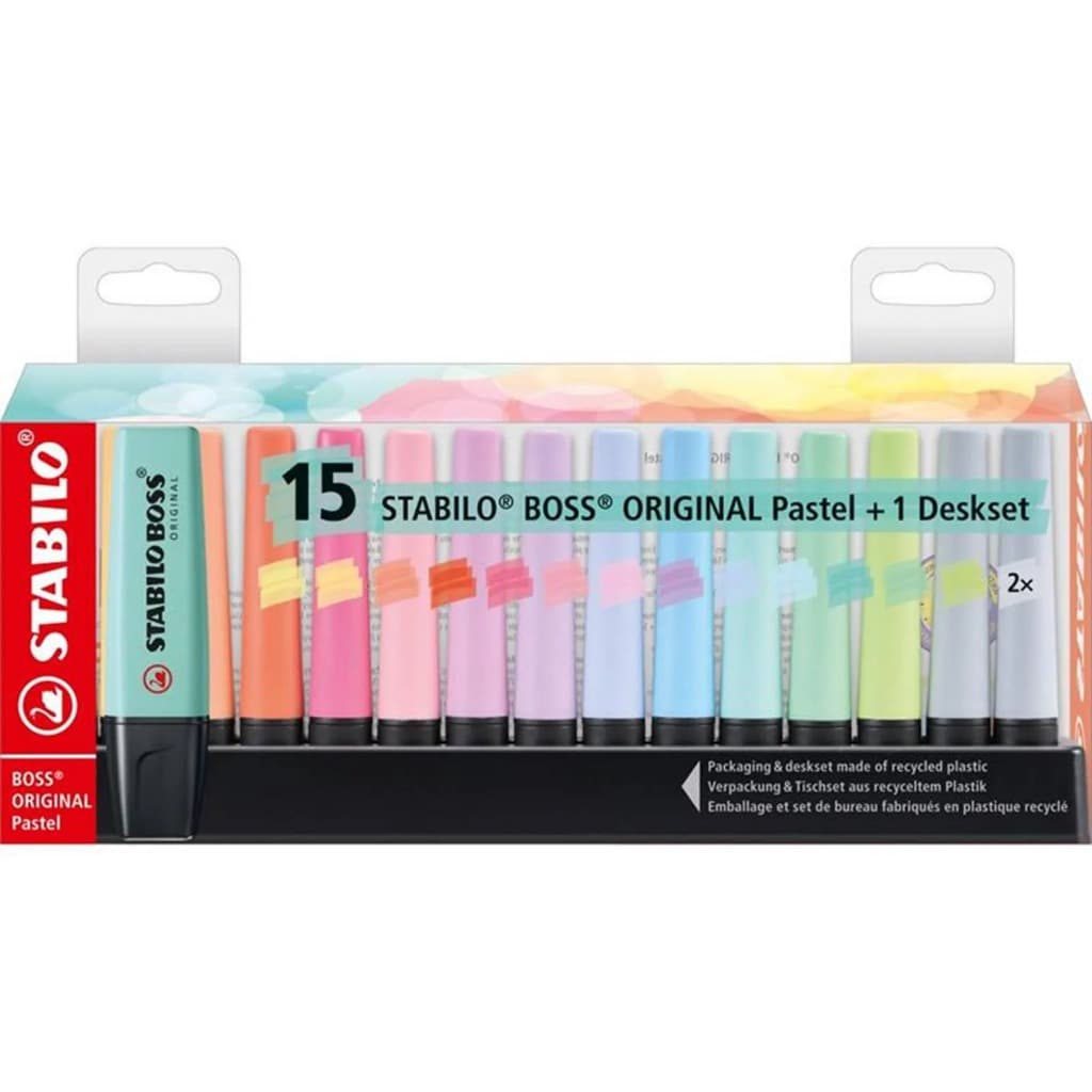 STABILO BOSS ORIGINAL Pastel + 1 Suporte - 15x marca-textos