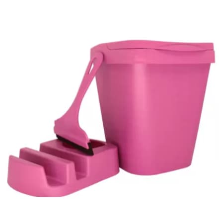 Kit Pia Rosa Lixeira 05 Litros Porta Detergente com Porta Esponja e Rodinho de Pia