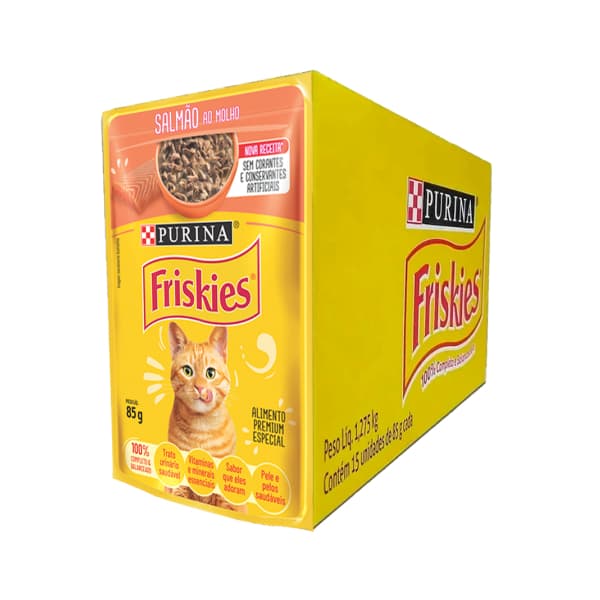 Kit com 15 Saches - Ração Úmida Friskies Adultos Salmão ao Molho sachê 85g - Caixa Fechada com 15 unidades