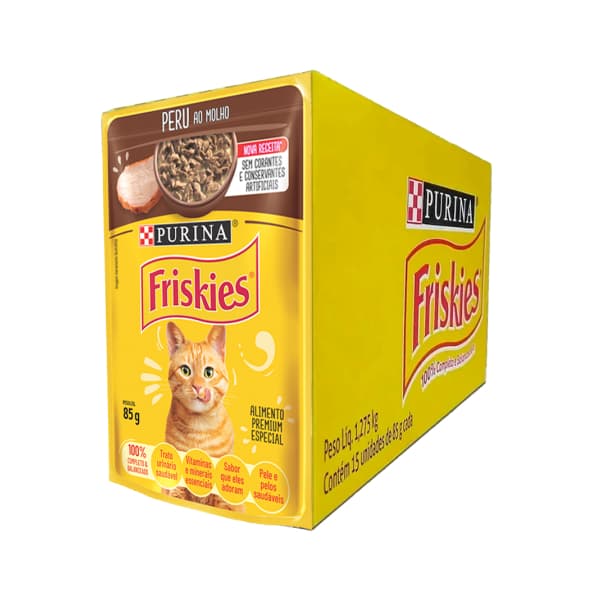 Kit com 15 Saches - Ração Úmida Friskies Adultos Peru ao Molho sachê 85g - Caixa Fechada com 15 unidades