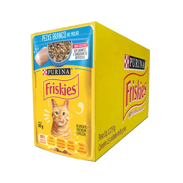 Kit com 15 Saches - Ração Úmida Friskies Adultos Peixe Branco ao Molho sachê 85g - Caixa Fechada com 15 unidades