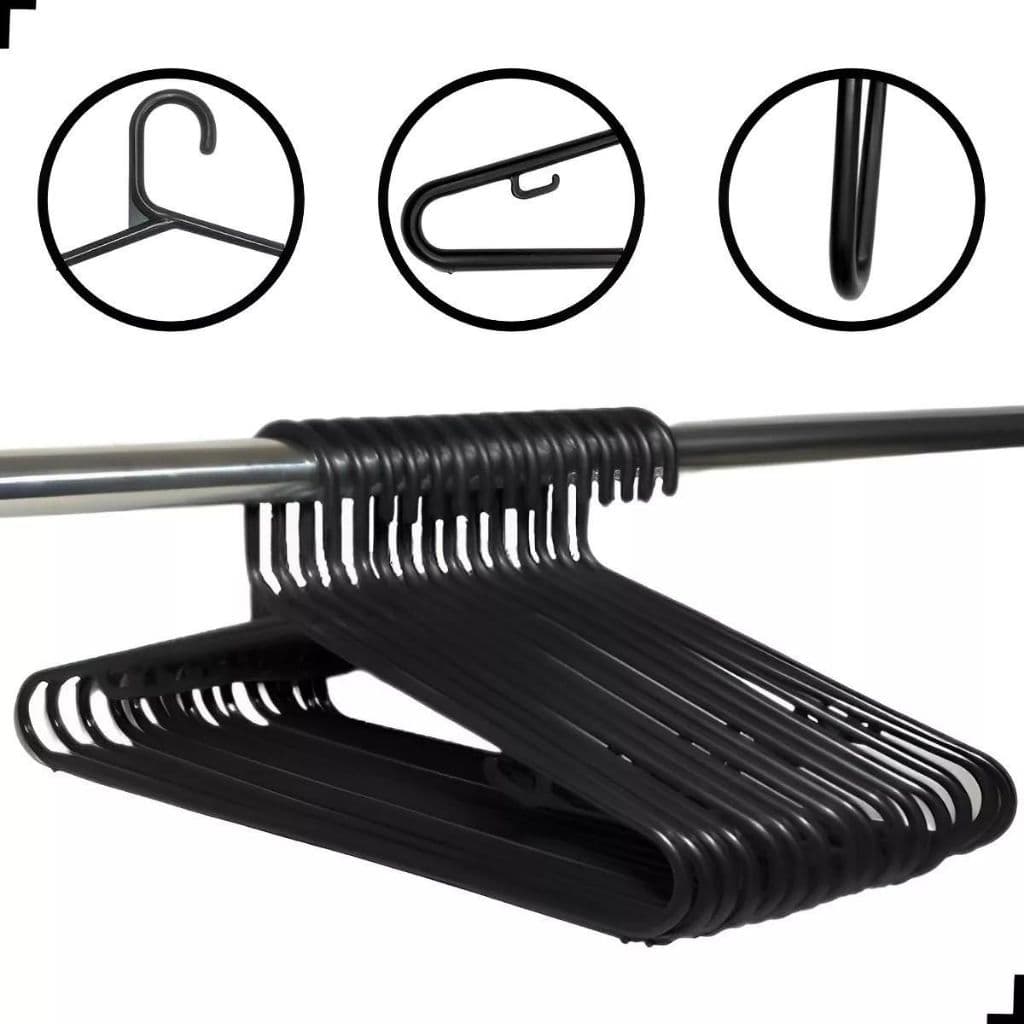 kit 10 Cabides Preto 8mm Adulto Reforçado organizador para Casas e Lojas