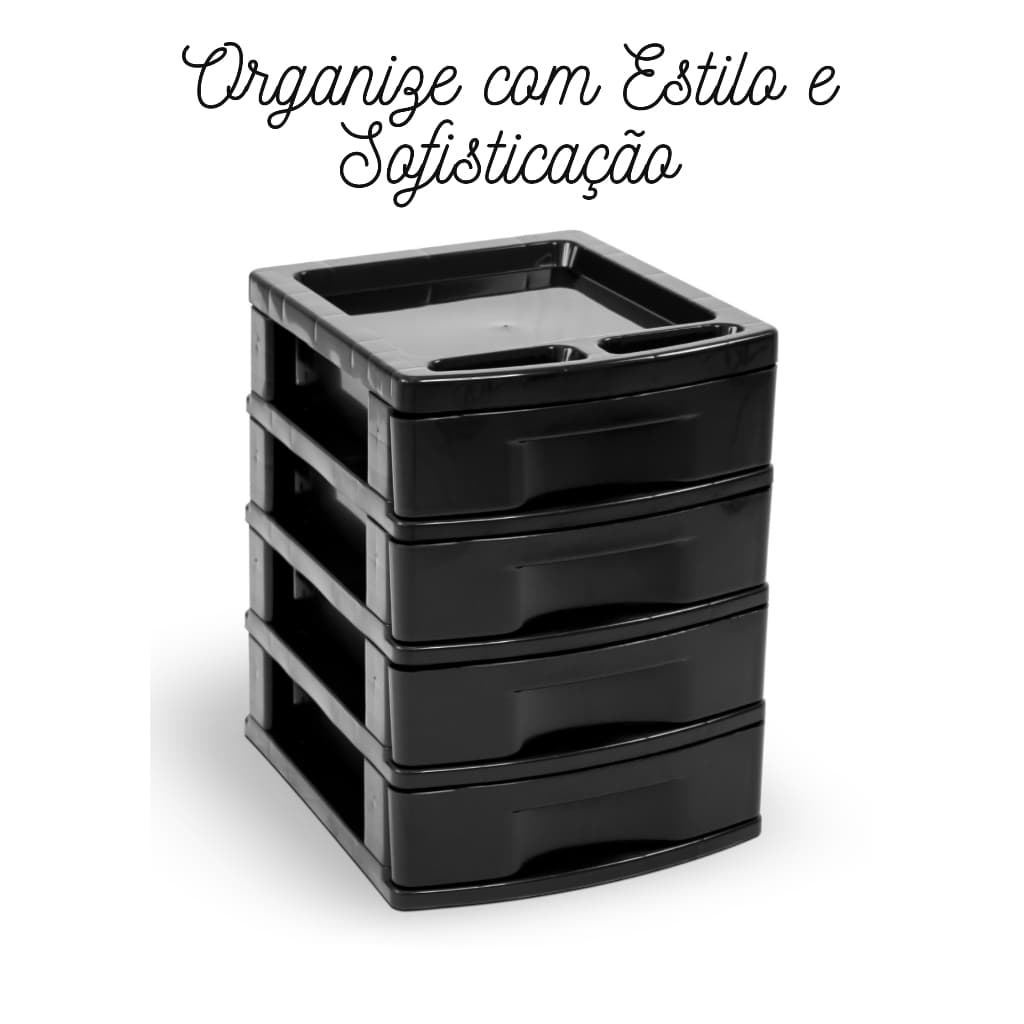 Gaveteiro Plástico Preto 4 Gavetas Agraplast Cod 576
