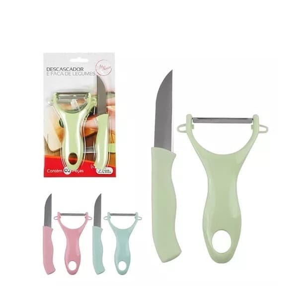 Kit Cozinha Descascador De Legumes Frutas E Faca Afiada