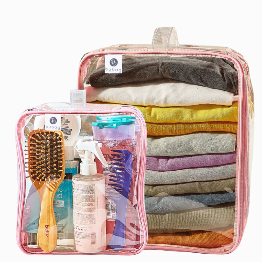 1 Necessaire P + 2 Necessaire M Multiuso  Cosméticos Acessórios Roupas Guarda Roupa - Rosa