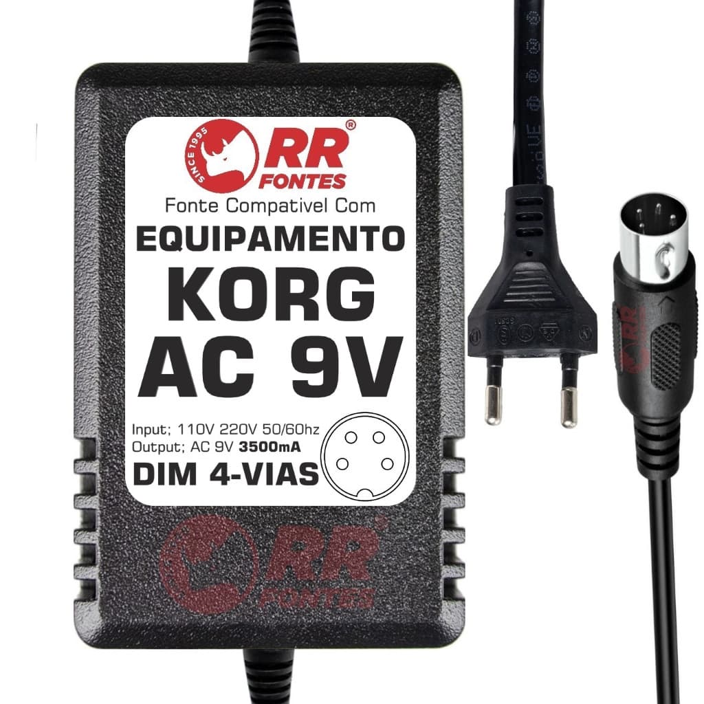 Fonte AC 9V 3.5A Para Teclado e Piano Digital Korg