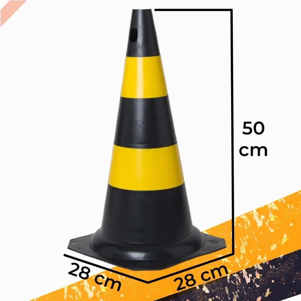 KIT COM 2 Cone Sinalização e Segurança 50cm rigido preto ou laranja +2 MTS DE CORRENTE