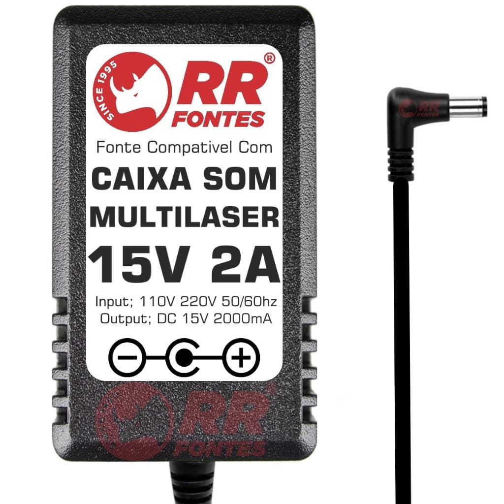 Carregador Fonte Dc 15v Para Caixa Amplificada Multilaser SP258, SP257, SP200, SP395, SP396,