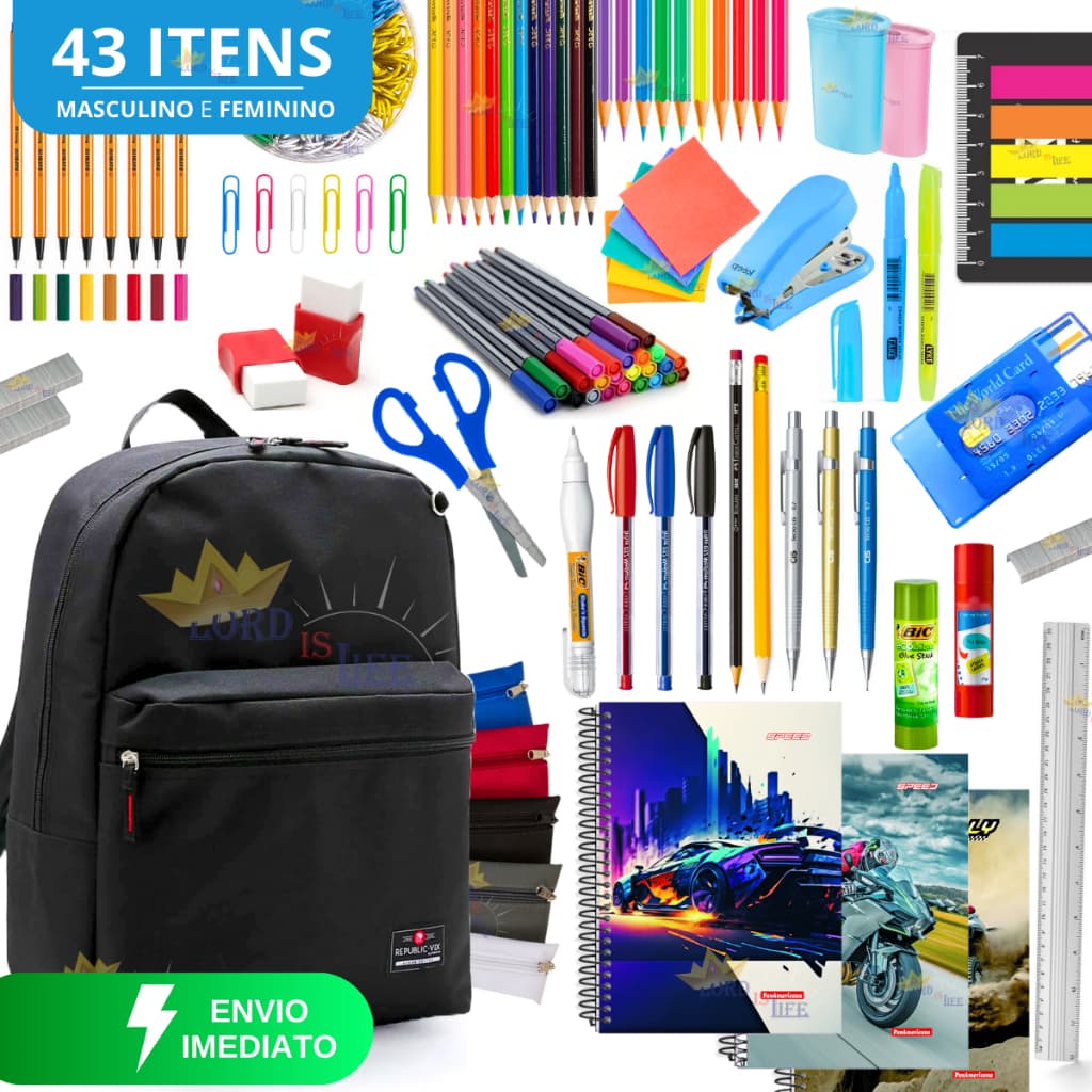 Kit Material Escolar Masculino Completo Com Sem Mochila Escolar Masculino Estojo Escolar Masculino