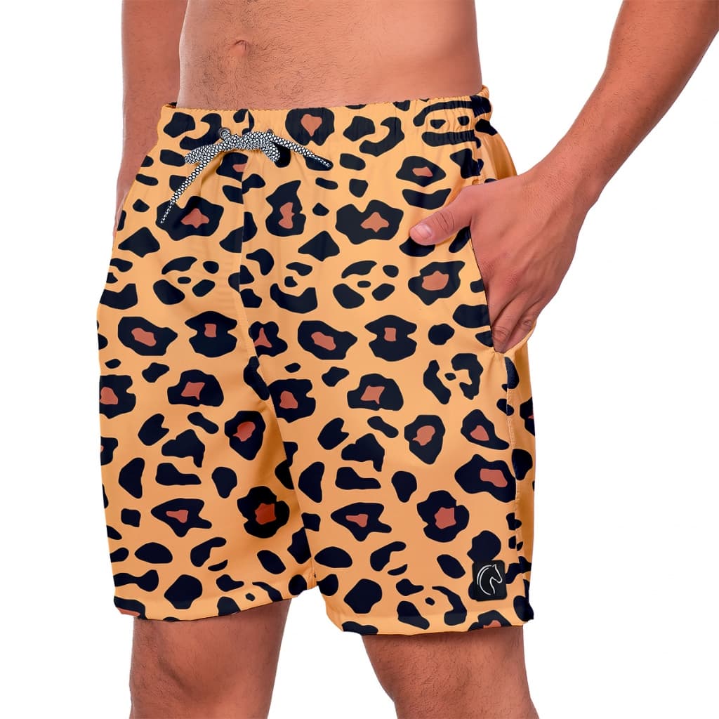 Short Masculino Animal Print Onça Amarela Bermuda Masculina Premium Leve Moda Praia Casual Durável Seca Rápido