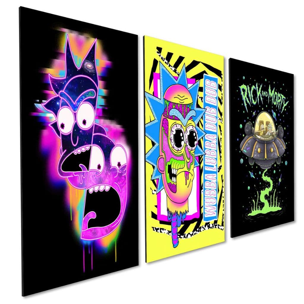 kit 3 Quadro Decorativo Série Rick and Morty Quarto Sala Geek
