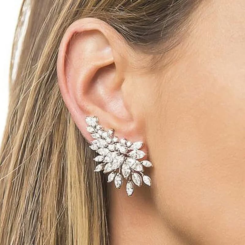 Brincos Luxo Ear Cuff Prata Pedraria Zircônia  Casamento Festa