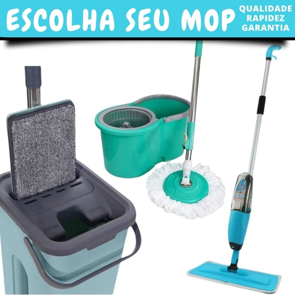 Rodo Mop Spray Mop Esfregão Mop Flat Refil Balde Limpeza - Escolha Seu MOP Preferido * CORES ALEATÓRIAS*