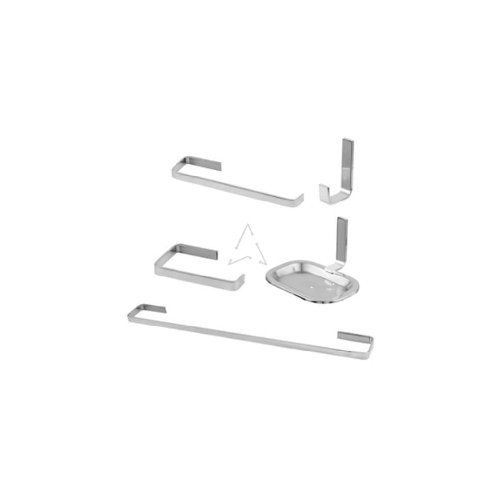 Kit Quadra Acessórios Para Banheiro 5 Peças + 01 Porta Toalha Reto 50 cm Cromado