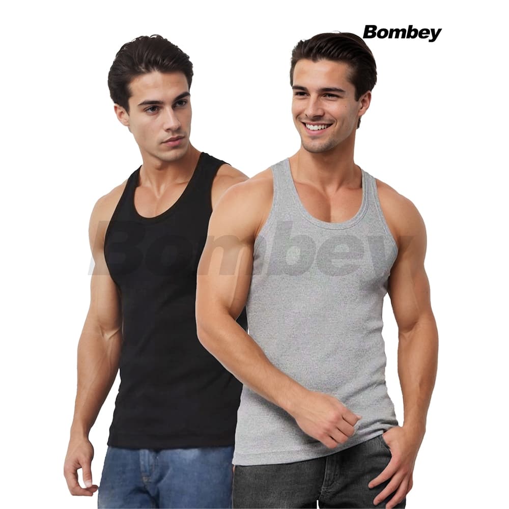 Kit 2 Regatas Masculina Tank Modelo Americano Gringa Ribana Algodão e Elastano - Bombey