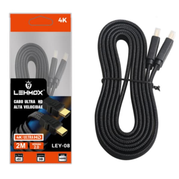 kit 2 Cabo HDMI 2 metros HD Alta Velocidade 2.0 4k Ultra HDTV 1080p LEHMOX - LEY-08
