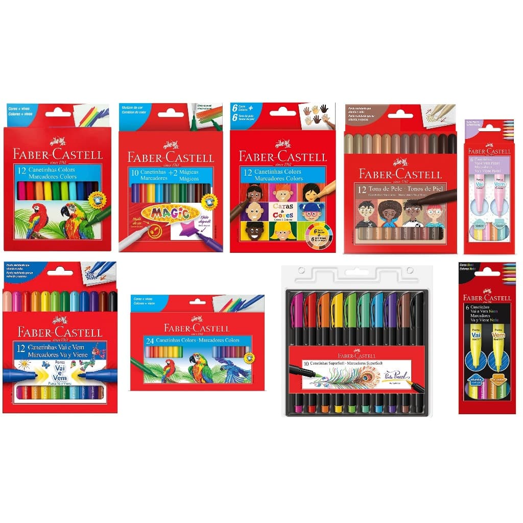 Canetinha Hidrográfica Faber Castell Diversos Modelos Tradicional - Neon - Magic - Supersoft - Vai e Vem - Tons de Pele