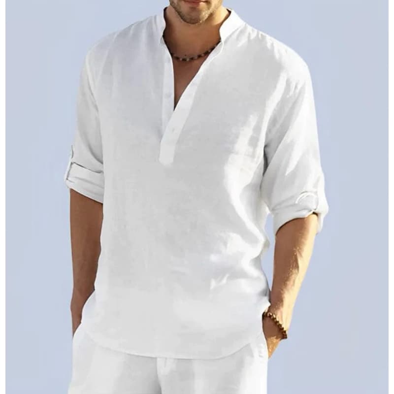 Camisa Bata Linho Masculina Manga Longa Tecido Verão Para Fim De Ano Batizado Branca