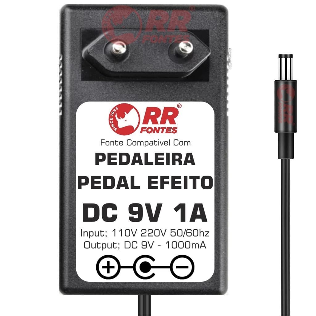 Fonte DC  9v 1a Pedal Pedaleira Efeitos Plug P4 Centro Negativo