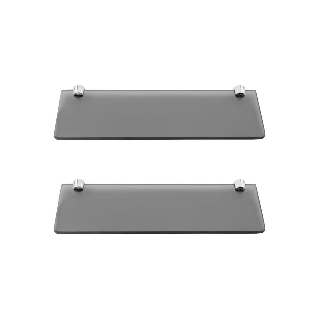 2 Prateleira De Vidro fumê Borda Arredondada 10x30 Cm Com Suporte