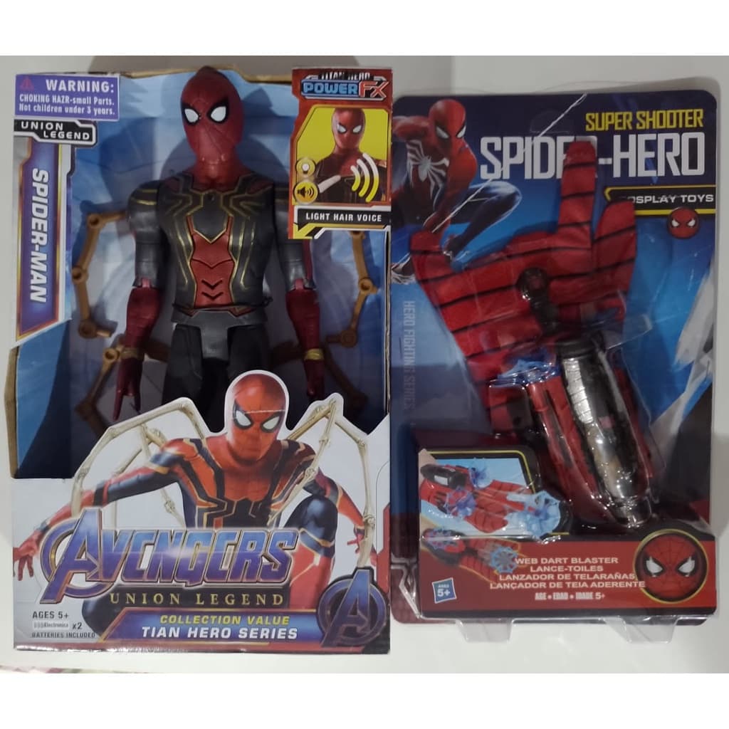 Kit Boneco Homem Aranha 30cm C/som E Led + Luva Lança  Dardo Nerf