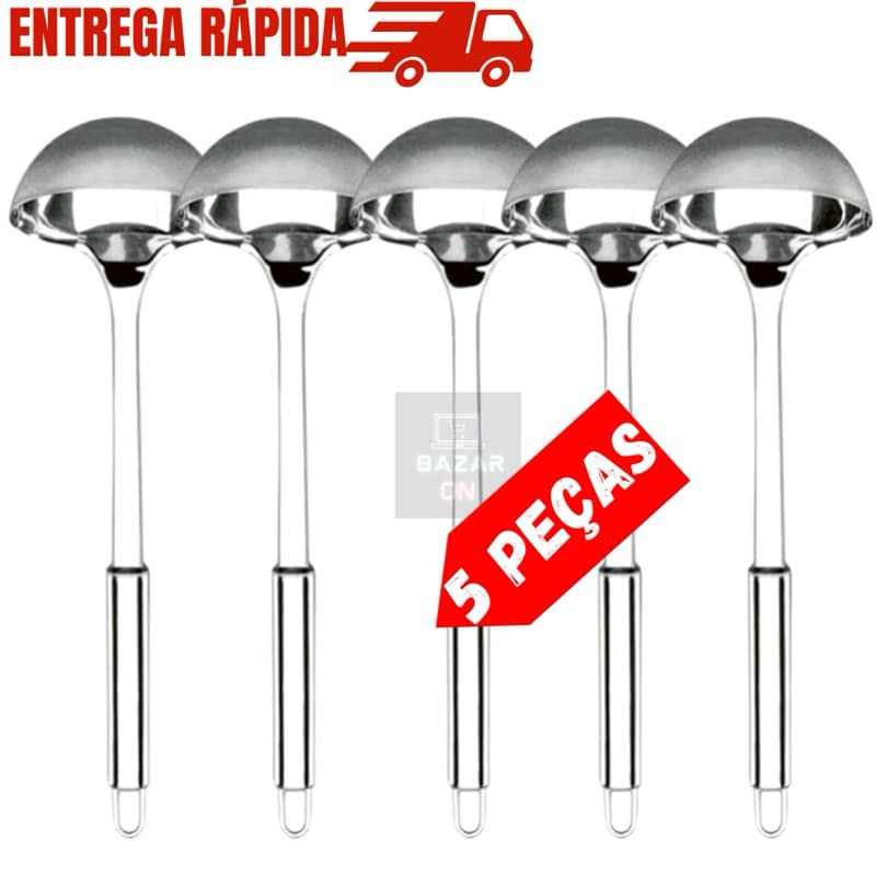 Kit 5 Concha De Feijão Sopa Caldo Molho Inox 32 Cm Utensílio De Cozinha Para Jantar Almoço Festas