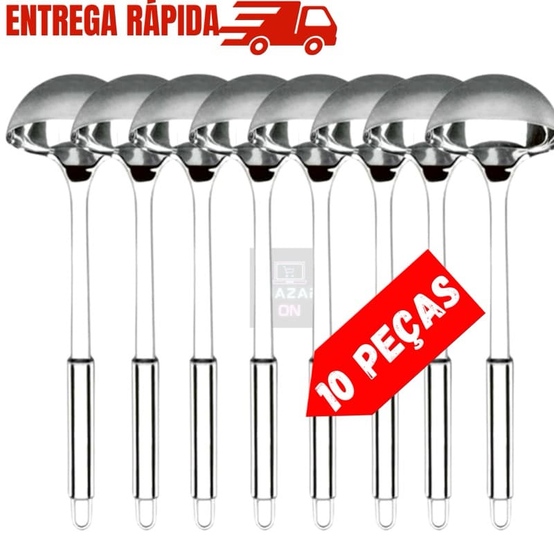 Kit 10 Concha De Feijão Sopa Caldo Molho Inox 32 Cm Utensílio De Cozinha Para Jantar Almoço Festas