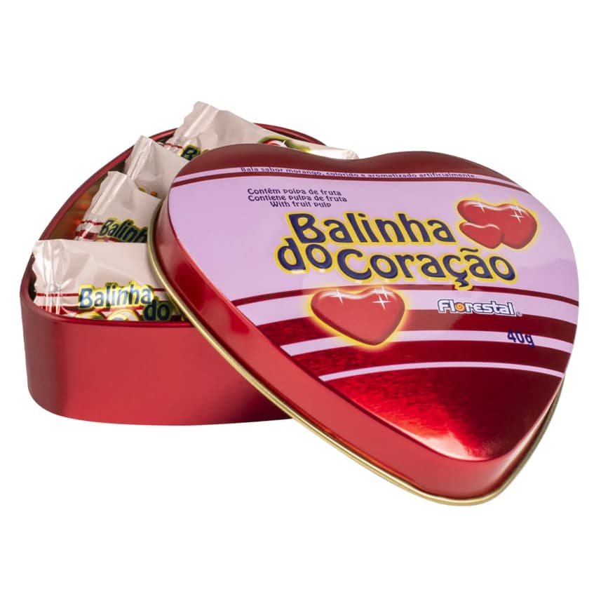 Balinha de Coração Lata - Sabor Morango - 40g