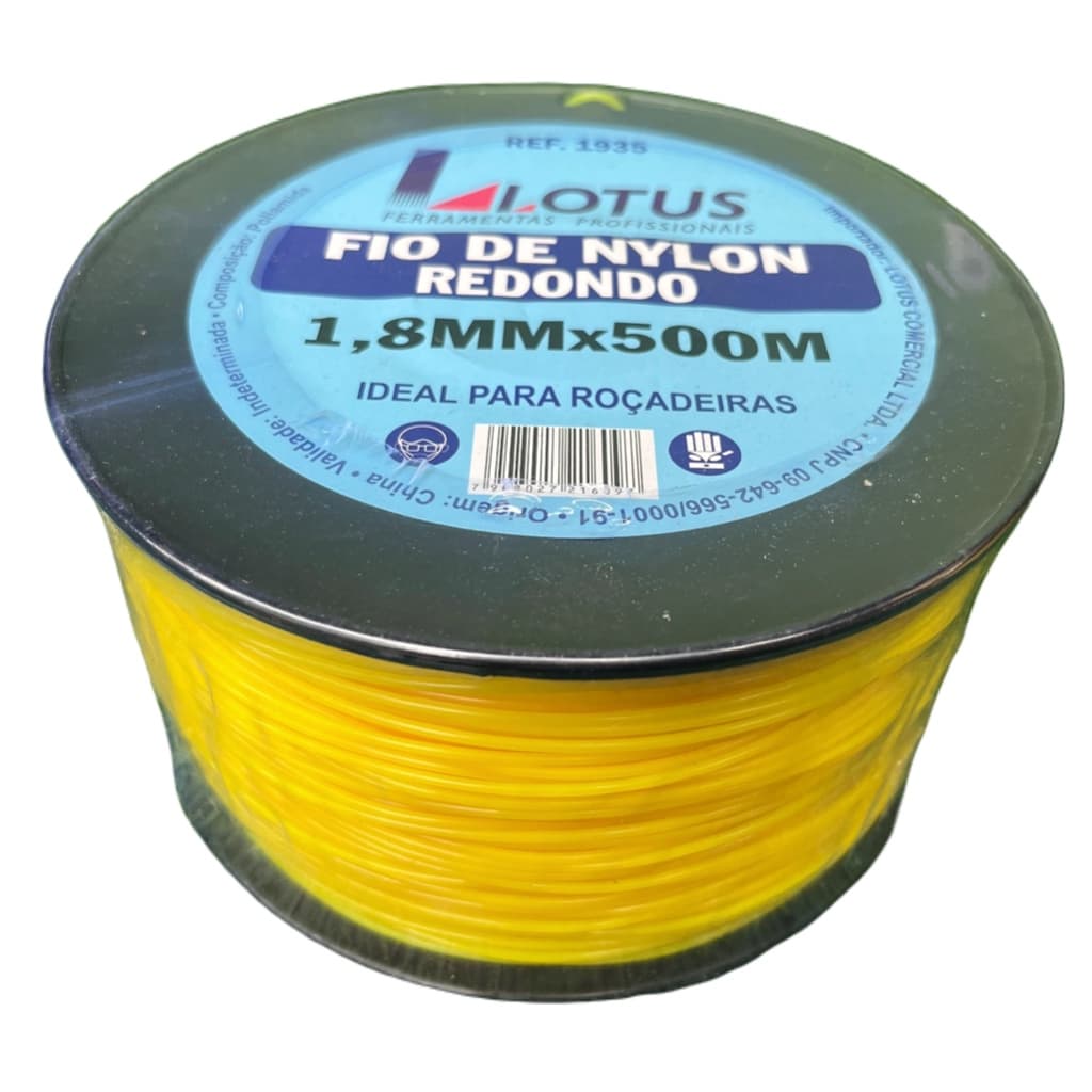 Fio De Nylon 1,8mm X 500m Redondo Para Roçadeira Aparadores